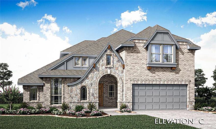 *Contact Community Manager for Incentives!* BRAND NEW! NEVER LIVED IN! Ready July 2026! Bloomfield Homes Carolina IV two-story layout with 4 bedrooms, 3 baths, a game room, a media room, and a 2-car garage, the plan balances upgraded design selections with thoughtful room placement. The exterior combines brick and stones for a strong visual profile. Walking into the home into the rounded foyer you will find a study with Glass French doors and an open formal dining room bookend the foyer entrance. Moving into the main living space, the family room draws attention with the tile to wood mantel fireplace. The Deluxe kitchen sits nearby and features white shaker style cabinets with quartz countertops, a gas cooktop, built-in oven, upgraded backsplash, pendant lighting, and a functional island that supports everyday workflows. The casual breakfast nook connects directly to the covered patio that is equipped with a gas stub, creating an easy transition to outdoor cooking options. The first-floor primary suite includes a large shower, soaking tub, double vanities, and a walk-in closet. Downstairs you will also find two more bedrooms with a full bathroom. Upstairs, the game room anchors the second level and leads to the media room and a bedroom with a third bath—contact Bloomfield at Sable Creek today!
