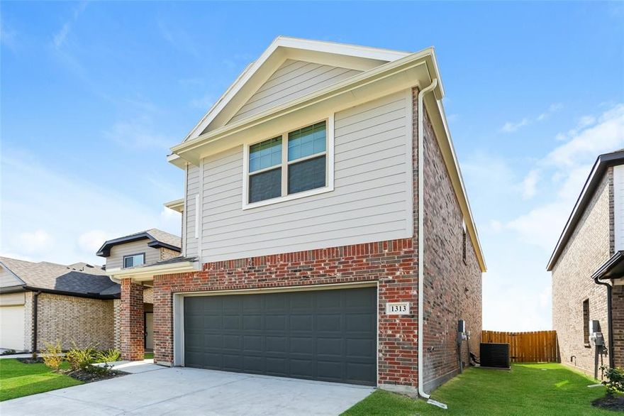 The Camden is a spacious two-story home featuring 3 bedrooms and 2.5 bathrooms. All bedrooms are located upstairs, along with a versatile flex space and a centrally placed laundry area for convenience. The open-concept first floor includes a large living room, kitchen with an island, and a dedicated dining area that opens to the backyard. The primary suite offers a private bathroom and two walk-in closets, while the additional bedrooms each feature walk-in closets of their own. Features include wood-grain vinyl plank flooring, a two-car attached garage, fenced backyard, and sprinkler system. All homes are SimplyMaintained for a $100 monthly fee that includes front and back yard lawn care and exterior pest control. Christian Meadows is a quiet neighborhood in Ennis, TX, with easy access to Highway 287 for convenient commuting. The community is part of the Ennis Independent School District, offering excellent schools nearby. Residents enjoy local shopping and dining, with Bluebonnet Park just a short drive away, perfect for outdoor activities and relaxation. Christian Meadows offers a peaceful suburban lifestyle with convenient access to local attractions and amenities.