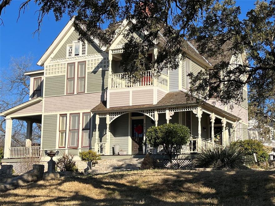 Own a piece of HISTORY in COMANCHE on half an acre! This majestic Victorian home sits perched on a hill with views for days! It's preservation  showcases all original details and rich history! Featuring 5 bedrooms, 5 baths, basement, additional GUEST HOUSE and POOL! Home is large enough to be both family and business environment! The Brightman House is elevated and surrounded by stately original wrought iron fence, honed stone and on a corner lot landmarked by an ancient healthy oak tree. The home has been remodeled to accommodate a large family and guest comfortably. There are custom cabinets with soapstone countertops. Original details preserved in this home with many additional features! Too much to list on this beauty! This is a must see and one of a kind!