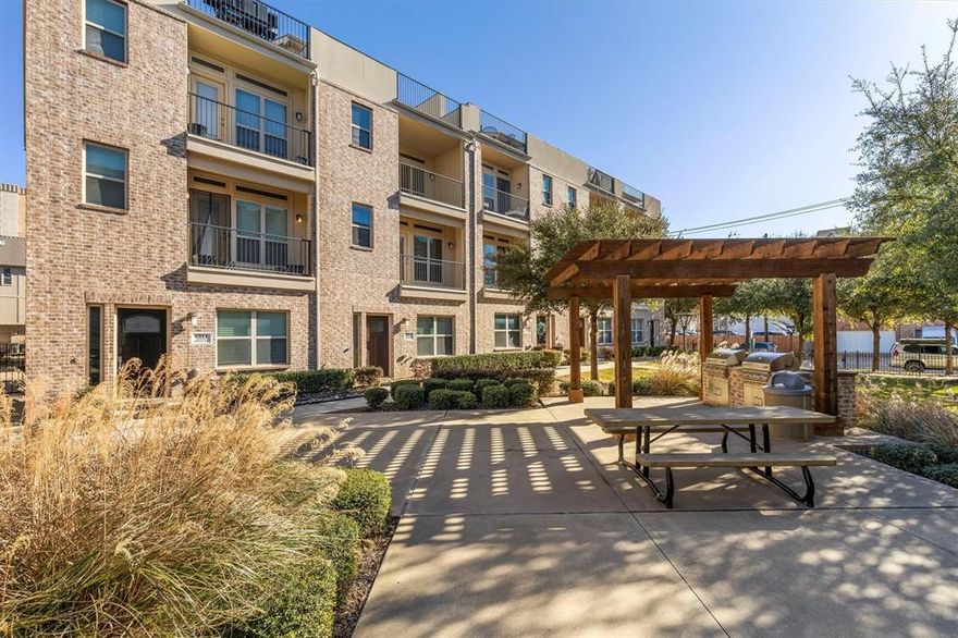 This elegant 3-level townhome with a rooftop patio is in the Bryan Place neighborhood. Boasting 3 bedrooms, 3.1 bathrooms, features a gated community, hardwood floors, Berber-style carpet, built-in cabinets, granite countertops, Ss appliances, bar height eat-in kitchen area, 2-car garage - the list is endless. Enjoy the incredible view of the Dallas skyline from the enclosed rooftop patio - perfect for entertaining or relaxing at night. The private courtyard outside of the front door has a gas grill, a fire pit, a pergola & lawn maintenance is courtesy of the HOA. Minutes from the Arts District, Deep Ellum, Exall Park & Uptown.  Pet Friendly Courtyard, Gated Entry, Lawn, Dishwasher, Garbage Disposal, Microwave, Range Oven, Refrigerator, Patio, Carpet & Hardwood.