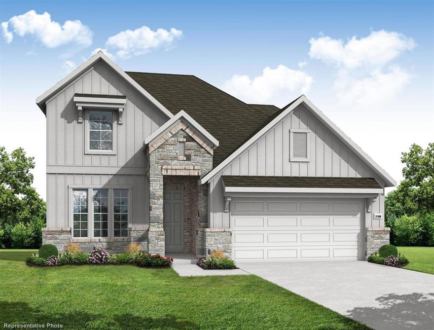 MLS# 21243756 - Built by Doug Parr Homes - Aug 2026 completion! ~ This stunning single-family residence offers an exceptional blend of modern design and functional living. Spanning 2,205 sq. ft., this traditional home features 3 bedrooms and 3 bathrooms (2 full, 1 half), making it perfect for families. The open floor plan is enhanced with decorative lighting, granite counters, and a spacious kitchen island, ideal for gatherings. Enjoy cozy evenings by the electric fireplace in the inviting living area. Additional highlights include a pantry, walk-in closets, and a covered patio for outdoor enjoyment. The property boasts a 2-car garage and is situated within the Boyd ISD, with schools just a short distance away. Don't miss the opportunity to own this beautiful home in Boyd!