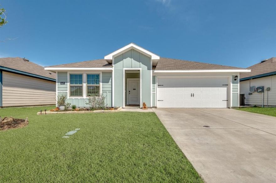 Step into modern comfort in this beautifully built 2023 home, nestled in a thriving community near Lavon Lake. This thoughtfully designed home features 4 spacious bedrooms, 3 stylish bathrooms, and a flexible den perfect for a home office, playroom, or creative retreat.

Enjoy energy-efficient living with a high-performance heating and cooling system and integrated smart home features for everyday convenience. Unlike newer phases, this Phase One home includes fully operational windows throughout—an often-overlooked feature that allows for fresh air flow and added versatility. The front landscaping has also been professionally upgraded, featuring enhanced flower beds and newly planted bushes that elevate curb appeal.

The open-concept layout is perfect for entertaining, while a covered patio in the backyard creates the ideal space to relax or gather outdoors. Residents also enjoy access to a sparkling community pool, adding to the neighborhood's appeal. Just minutes from the natural beauty of Lavon Lake, this home offers a perfect blend of comfort, efficiency, and lifestyle.