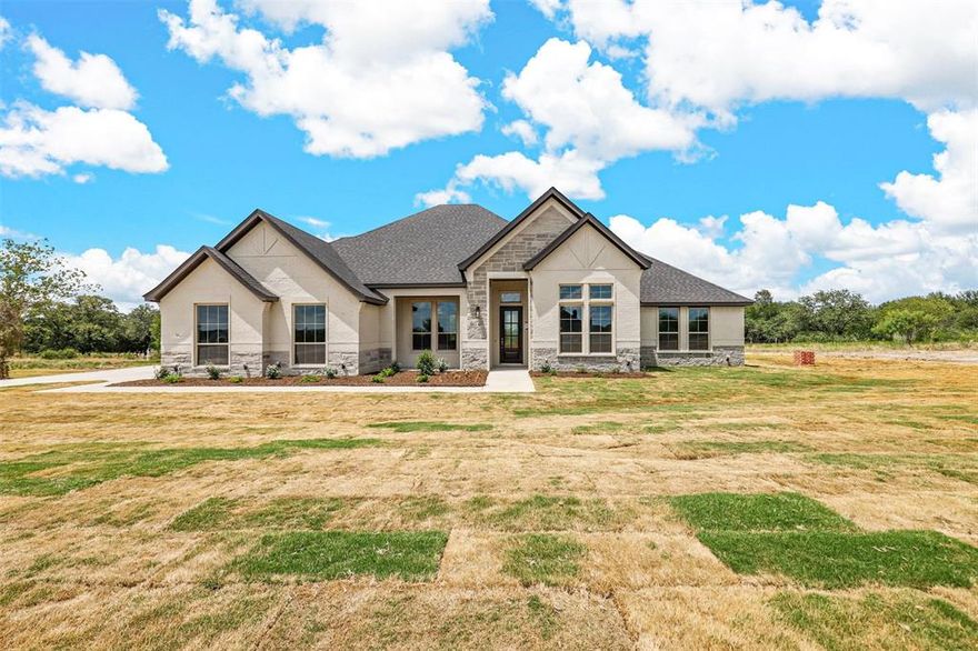 Welcome Home! Are you looking for country living but still want to be close to the city? Look no more. This is it! This beautiful custom plan from Cheldan Homes has just under 2700 Sqft. 3 beds, 2 full baths, 1 half bath, and a study with just over 2 acres. Right, when you pull into your new home, you will have a long driveway to stare at this masterpiece every day with beautiful trees scattered around your property. As you walk through the front door, you will be welcomed by a beautiful open layout adjoining the living room and kitchen together, perfect for hosting your guest! TON OF UPGRADES THROUGHOUT. Wildlife is abundant in this area with deer, and turkey roaming year around! NO CITY WATER, CITY SEWER, and NO CITY TAXES!! HUGE SAVINGS when it comes to your monthly payment!