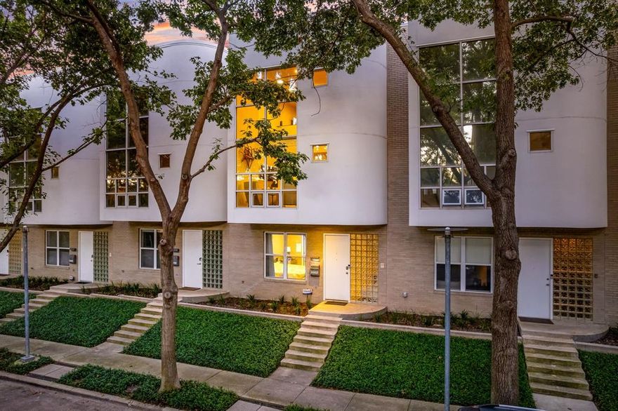 Welcome home to this architecturally distinctive residence in the highly regarded Miro Place Townhomes, a boutique, tree-lined community thoughtfully designed by renowned Dallas architect Ron Wommack. Known for his contemporary urban vision and clean, livable designs, Wommack’s influence is evident throughout the neighborhood’s timeless yet modern aesthetic. Nestled on a quiet, charming street, 3352 Miro Place offers the perfect balance of peaceful residential living with exceptional urban convenience. Mature trees canopy the street, creating a warm, walkable environment ideal for morning strolls and evening walks.