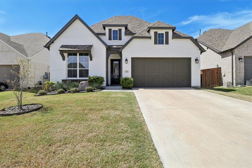 This is the one! Beautiful single-story home loaded with upgrades! Wood look floors adorn the majority of the home. Gourmet kitchen with double stacked cabinets with glass doors, granite counters, beverage refrig, buffet cabinets, 5 burner cooktop, & stainless appliances. Primary Bedroom with bay window is perfect for king size furniture. Primary bath with quartz counters, dual sinks, stylish tile, frameless glass shower, freestanding tub. Backyard is perfect for outdoor living & entertaining. Enjoy the covered patio with fan, cabana, and swimming pool. This home is a MUST SEE!