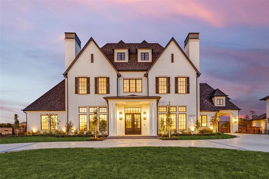 JUST COMPLETED Transitional Luxury custom with a French flair in gated destination community of Homestead in Newman Village.  Classic  Architecture showcased in streets of dreams known as the Creme de la Creme in Frisco.  This 8332 Sq. Ft. * 5 Bedroom * 5.3 Bath * 4 car garage * Porte-cochere with luxury modern interior. Formal Dining  Rm. &  Study w. matching Fireplaces creates a grand entrance gem. Refrigerated Wine Art Display cabinet, lg. serving bar and butlers pantry designed for large entertainment venues.  Huge Catering kitchen connects to pantry for perfect flow & mobility. Open kitchen has 10 x 5 ft. island as centerpiece  opens to large morning room & family room, while flowing seamlessly to outdoor living with fireplace and separate outdoor kitchen with plank ceiling & ceiling heaters for year round living comfort. Side Porte-cochere, convenient to kitchen leads to motor court & 4 car garage (one garage has glass garage door opening to back yard for in out garage party moments or displaying your prized car). Elegant Master suite down has view of expansive private back yard.  Stunning architectural ceiling details in the master bath offer  a dramatic element and a view of Zen garden from the shower creates a one of a kind spa experience!  Two staircases, ensuite bath guest bedroom down + so much more.  Upstairs is a library loft w. sitting area, a Gameroom, Media room + 3 Bedrooms + exercise room. The home has tankless hot water heating and Owens corning Comfort Plus Energy Features that surpass standards + Lutron Smart Home expandability for   comfort and cost savings.  10,812 under roof gross sq. ft. of private living in a secured gated neighborhood with tricycle friendly neighbors makes this one of  the most sought after spots in Frisco. 
Luxury finishes as you have come to expect in all Ron Davis custom Homes.