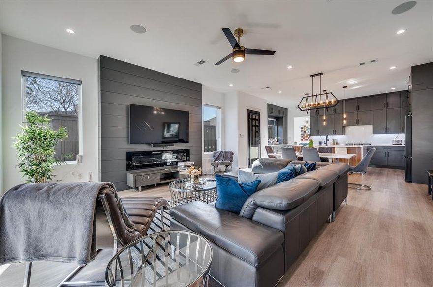 Experience modern luxury located near Uptown and the Medical District. This striking three-story residence features 4 bedrooms, 4.5 bathrooms, and thoughtfully designed spaces for both comfort and entertaining. The expansive gourmet kitchen showcases sleek stainless-steel appliances and ample workspace, perfect for culinary enthusiasts. Enjoy effortless indoor-outdoor living with 10 private balconies and a spacious backyard large enough to accommodate a pool. The bright and open living room offers stunning panoramic views of Uptown’s skyline, while the elegant dining area provides the perfect setting for gatherings. The second floor features two luxurious primary suites, each with oversized showers, freestanding soaking tubs, and impressive city views. On the third floor, you’ll find two additional bedrooms, two bathrooms, and an oversized roof-deck-style balcony ideal for relaxing or entertaining. High-end finishes throughout—including custom shades, quartz countertops, double vanities, and a dramatic 72-inch fireplace—create a sophisticated and stylish retreat designed for contemporary living.