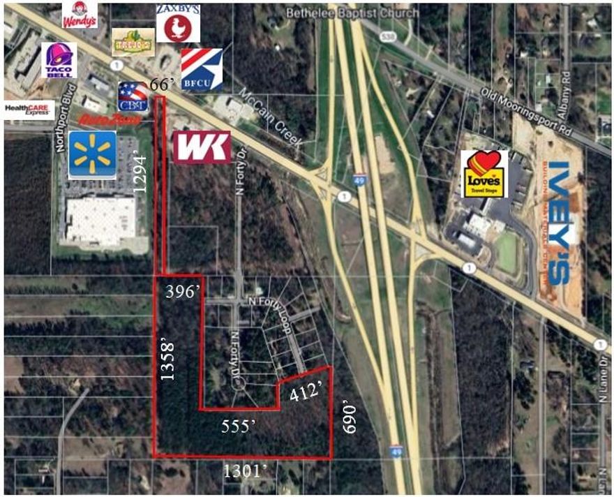 Another fabulous property in North Shreveport.  Your driveway or entrance would be adjacent to the Walmart in Blanchard.  25.85 acres. So many opportunities here.  Zoned into Blanchard as of August 2024.  Hotel, hospitality, kid zone (we need kids places out here).  Bring your big thoughts.    Your easterly 690' runs along DOT right of way.  You would be only 400' of distance to I-49 but with no access.  Tall signage on the east side would give you that I-49 visibility wow factor. Please make sure you use all three parcel numbers when bringing us an offer.