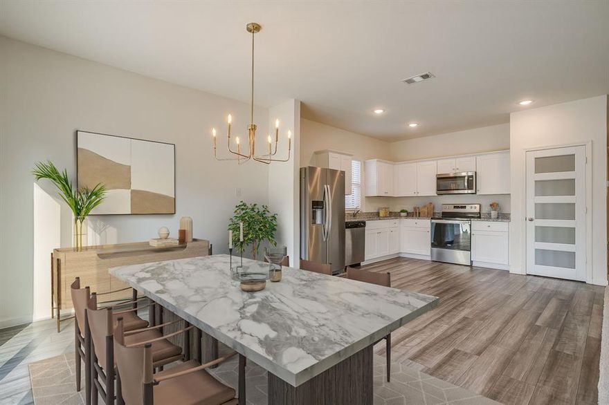 Stop budgeting for appliances—this move-in ready 2022 home comes complete with a stainless steel refrigerator and washer and dryer set!  Secure this move-in ready home in the sought-after Willow Springs Addition and skip the new-construction premium!! Located in Northwest ISD, this 1,680 sq. ft. modern property is move - in - ready! 

Chef’s White Kitchen: The heart of the home has been tastefully designed with crisp white painted cabinetry, creating a bright, modern aesthetic against the durable granite countertops. An open-concept flow anchors the home, featuring a kitchen equipped with stainless steel appliances, a stylish decorative glass pantry door, and durable vinyl flooring.

Turnkey Appliance Package: Move in without the heavy lifting—the stainless steel REFRIGERATOR and the WASHER and DRYER set ALL convey with the home, saving you thousands in upfront costs!!

Owner’s Sanctuary: The primary suite offers a spacious retreat with a dedicated ensuite bath featuring vanity seating area, sinks with ample counter space for all the necessary things, shower & tub combo and a massive walk-in closet that maximizes storage utility.

Flexible Living: Two additional spacious bedrooms provide the ideal setup for guests, a hobby room, or a dedicated home office. Both rooms are separate from primary bedroom and nearby the 2nd full bath. Large utility room connecting to 2 car garage

Turnkey Outdoor Living: Enjoy immediate privacy in a fully fenced backyard with an integrated sprinkler system, and fully landscaped.  Enjoy your neighborhood with sidewalks and ponds nearby! 

Top-Tier Schools: Zoned for the highly acclaimed Northwest ISD! ASK ABOUT LENDER PAID RATE BUY DOWN OPTIONS!