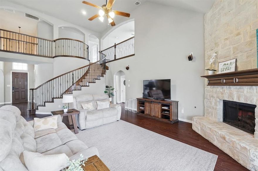 This beautiful 5 bedroom, 3.5 bathroom home in the heart of Presidio West offers the perfect blend of space, style, and functionality. From the grand entry with vaulted ceilings and curved staircase to the open-concept living areas, every detail is designed for both entertaining and everyday comfort. The gourmet kitchen is a chef’s dream with stainless steel appliances, gas cooktop, wall oven, butler’s pantry, and even a dedicated wine room. Multiple living and dining spaces, a home office, media room, and game room ensure room for everyone to work, play, and relax. Retreat to the spacious primary suite featuring dual vanities, soaking tub, separate shower, and a large walk-in closet. Generously sized secondary bedrooms provide comfort and flexibility for family and guests. Enjoy movie nights in the media room, host gatherings in the game room, or relax in the landscaped backyard. Ideally located near Alliance Town Center, Presidio shopping, dining, entertainment, and just minutes to Downtown Fort Worth and DFW airports.