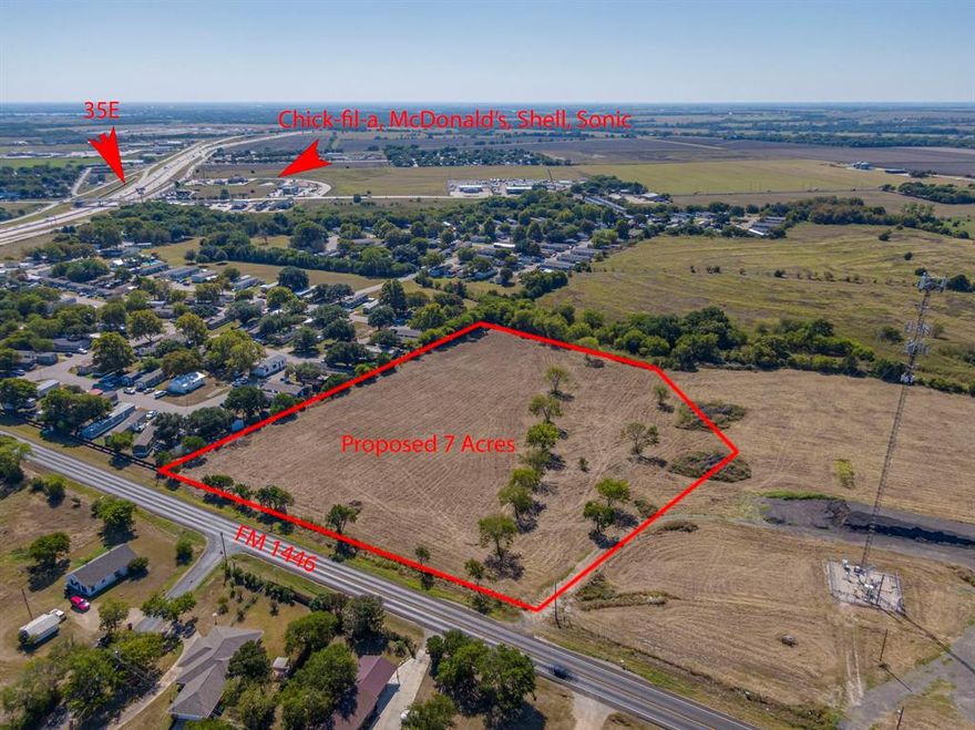 Introducing a prime investment opportunity!  7 acres plus or minus out the 63 acres. This commercial site in Waxahachie on FM 1446 is strategically located near major highways (I-35, 287), only 0.4 miles from I35E and 4 miles to 287.  This property ensures seamless access to key logistics hubs, DFW and the greater Fort Worth market.  30 mins from Dallas and 45 mins from Fort Worth.  TxDOT has approved the approach needed. You have the flexibility to design and configure spaces to suit tenant or owner-operator needs, allowing for multi-tenant or single-user industrial setups. Whether you're looking to create light manufacturing facilities, or office-warehouse combinations, this site offers the scalability and versatility to meet the demands of today’s industrial market.  Surrounded by established businesses, distribution centers, and industrial parks, this location is ideal for companies seeking growth, efficiency, and visibility in a booming commercial corridor. With strong market demand, a prime location, and unlimited customization potential, this is an opportunity developers and investors won’t want to miss.  Currently zoned as agriculture with no flood plain. New survey and plat is needed.