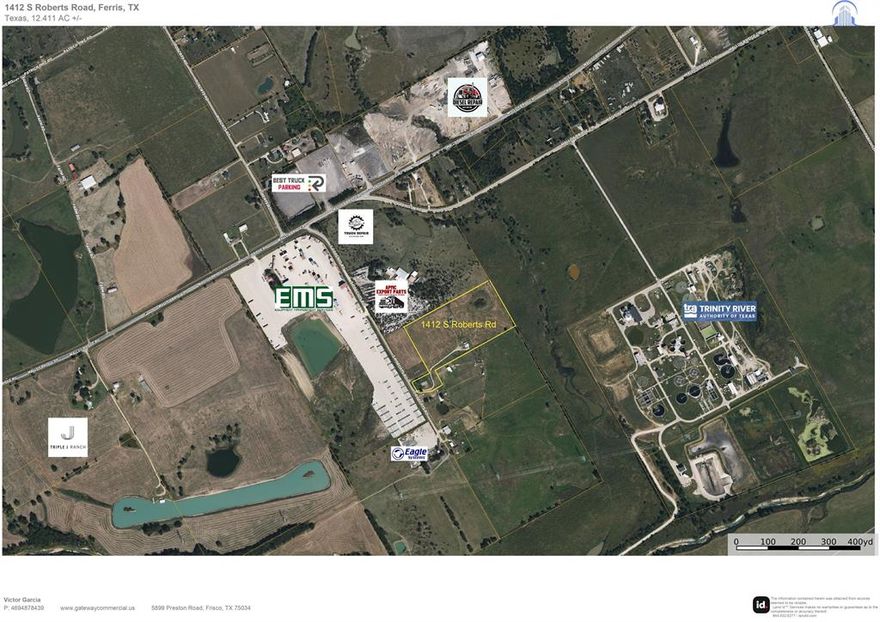 The property at 1412 South Roberts Road in Ferris, Texas, stands out for its strategic location and features tailored for commercial or industrial use.?
Spanning approximately 12.41 acres, the property includes a 2,000-square-foot metal building equipped with water, septic tank, and electricity. 
The site is secured with a gated entry, fenced perimeter, and a gravel lot, making it suitable for transportation storage or logistics operations. Prime Location that is situated within the Dallas County Extraterritorial Jurisdiction (ETJ), it's just 5 miles from the Dallas Intermodal Terminal and approximately 15 minutes from downtown Dallas, offering excellent connectivity for businesses. Zoning & Usage is classified as commercial land, the property is ideal for various commercial or industrial applications. ?These attributes make 1412 South Roberts Road a notable option for businesses seeking a well-located and equipped property in the Ferris area.?





Sources