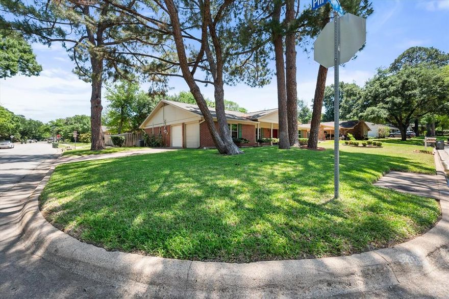Welcome to this charming 4-bedroom, 2-bath home in the established Chestnut Hills subdivision, perfectly situated on a desirable corner lot with a side-entry garage. Mature trees and a large covered front porch create standout curb appeal and a warm welcome. Inside, you’ll find two spacious living areas and two dining spaces designed for both everyday comfort and entertaining. The main living room features a stunning wall of windows, a brick gas fireplace, and a skylight that fills the space with natural light. Tile flooring throughout the main living areas offers style and easy maintenance, while the front living area provides the flexibility for a home office, sitting room, or playroom. The front dining room flows conveniently into the updated kitchen, complete with granite countertops, tile backsplash, and a gas stove perfect for the home chef. A bright eat-in breakfast area overlooks the backyard through large updated windows that bring in even more natural light. Step outside to your private backyard retreat featuring a covered patio, sparkling pool, lush landscaping, and plenty of space for entertaining, grilling, and relaxing. A spacious storage shed provides room for lawn and pool equipment. A sprinkler system makes for easy yard maintenance. The split-bedroom layout offers privacy, with the primary suite and on-suite bathroom tucked away from the secondary bedrooms and featuring private access to the backyard patio and pool area. All bedrooms are generously sized, including a front secondary bedroom with two walk-in closets. The back bedroom also has it's private door to the backyard. Carpet in all bedrooms was replaced in 2026, adding fresh comfort throughout. Blending timeless character with thoughtful updates, this home offers space, functionality and inviting indoor-outdoor living in a well-established neighborhood.