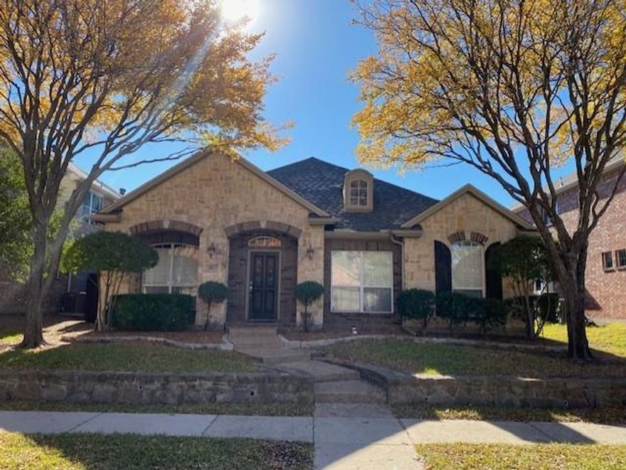 Beautifully maintained North-facing one-story 3 bedroom-2 bath-Study home located in the highly desirable Trails community, within the award-winning Frisco ISD. Ideally situated just across from The Trails Golf Course and steps away from scenic walking trails, this home offers both charm and convenience. The spacious kitchen features a butler’s pantry, built-in desk, abundant cabinetry, and a walk-in pantry, perfect for those who enjoy cooking or entertaining. A formal living room provides a versatile space, while three well-appointed bedrooms offer plenty of room for family or guests. The private study with French doors is ideal for a home office or quiet reading space. The inviting main living area boasts a stone fireplace, built-in shelving, and a cathedral ceiling, creating a warm and open atmosphere. Step outside to the pergola-covered patio, an ideal setting for outdoor dining or relaxing evenings in the backyard. This home offers the perfect blend of comfort, style, and functionality—ready to welcome its next tenant.