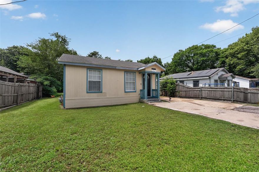 Modern 2 bed, 2 bath 1,000-square-foot ranch-style home built in 1951, located in Pleasant Grove. Home features two primary suite bedrooms! The interior layout features a formal living room, a formal dining room for a spacious living feel, and a kitchen designed with clean cabinetry and neutral paint. Hardwood flooring runs throughout the main living areas, and ceilings are finished smooth with integrated ceiling fans. A truly rare feature; Both bedrooms feature walk-in closets and private, full en-suite bathrooms. Outside, a covered front porch makes for a welcoming entrance while a spacious driveway, storage shed, and a large backyard patio enclosed with partial fencing ensure a variety of outdoor enjoyment and activity. Conveniently situated with straightforward access to I-635 and Highway 175