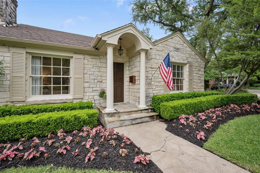 Absolutely charming! This precious Austin Stone home is situated in a coveted location near Snider Plaza on lushly landscaped corner lot. Updated and expanded with gleaming wood floors, arched doorways, walls of French doors, and open kitchen-den, this property works perfectly for everyday living as well as special entertaining. 2 bedrooms and shared bath downstairs, third bedroom on second-mid-level and primary suite upstairs. Handsome
separate study-library has built-in bookshelves and allows for a beautiful home office option. So much charm and character! You will LOVE this special property!