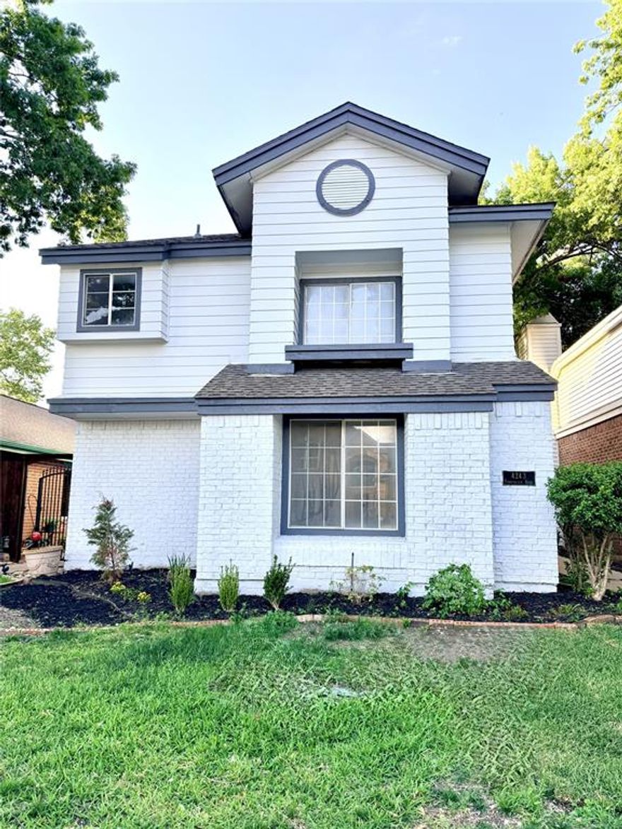Beautifully remodeled 3-bedroom, 2-bath garden home with a 2-car garage and thoughtful modern updates throughout. Highlights include fresh interior and exterior paint, laminate wood floors, new kitchen cabinets with quartz countertops, new stainless steel appliances, upgraded lighting, new ductwork and insulation, plus more.  Enjoy soaring ceilings and a warm cozy fireplace in the main living area. Two bedrooms are downstairs, while the upstairs primary suite offers privacy along with a loft space perfect for working remote. The open kitchen and living area flows to a private yard with a pavestone patio—ideal for relaxing or entertaining. Located in Plano ISD (Mitchell, Frankford, Shepton, Plano West) with easy access to Addison Airport, PGB Hwy, and the Dallas North Tollway.