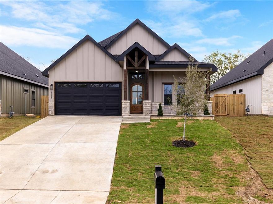 Beautiful new construction minutes from the Fort Worth Stockyards and Downtown. This 4-bed, 2-bath home offers 1,951 sq ft of thoughtfully designed living space with 10 ft ceilings throughout and an impressive 18 ft vaulted ceiling in the main living area. The open-concept layout features a spacious family room, large windows for natural light, and a floor-to-ceiling stone fireplace. The kitchen includes custom cabinetry, quartz countertops, a large island, built-in oven and microwave, gas cooktop, and vent hood. The primary suite showcases an 18 ft ceiling, 10 ft accent wall paneling, and a spa-style ensuite with a large walk-in tile shower, dual sinks, and an oversized walk-in closet. Secondary bedrooms are 12x10, offering flexibility for guests or office use. Additional features include a 2-car garage, brick and siding exterior, covered back patio, and a fully fenced backyard. Located close to major attractions, dining, and entertainment with easy access to I-35 and I-30. Move-in ready and built with quality finishes throughout.