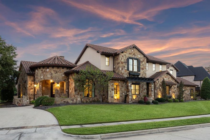 Discover unparalleled elegance in this exquisite Southlake estate, nestled on a sprawling 0.588-acre private corner cul-de-sac lot in the sought-after Palomar Estates. A grand open floor plan showcases designer finishes, soaring ceilings, wood beams, stunning hardwood floors, and custom window treatments that enhance the home’s timeless elegance. The gourmet kitchen is a culinary masterpiece, showcasing Wolf appliances, a butler’s pantry, Dacor triple temperature zoned wine storage, and charming breakfast nook, all open to a spacious living area designed for effortless entertaining. The serene primary suite offers a spa-inspired bath with soaking tub, separate shower, and dual vanities, along with a custom LED-lit closet system providing direct access to the oversized laundry room. The main level also includes a media room and a private guest suite with its own en-suite bath. Upstairs, a large game room anchors three additional en-suite bedrooms, including a spacious secondary primary suite with a private living area, ideal for extended family or guests. Sauna room plumbed for additional laundry room upstairs. Outdoors, lush landscaping, a covered patio, a fully equipped outdoor kitchen, and a stunning resort-style pool create the perfect setting for relaxation and entertaining year-round. Impressive recent upgrades throughout complement the home’s exceptional craftsmanship and thoughtful design. Additional highlights include two dining areas, sauna room, and epoxy-finished 4 car garage with custom built-in cabinetry. Top-tier Carroll ISD schools, effortless access to DFW Airport and major highways, and the very best of Southlake living, from fine dining and boutique shopping to premier recreation.
