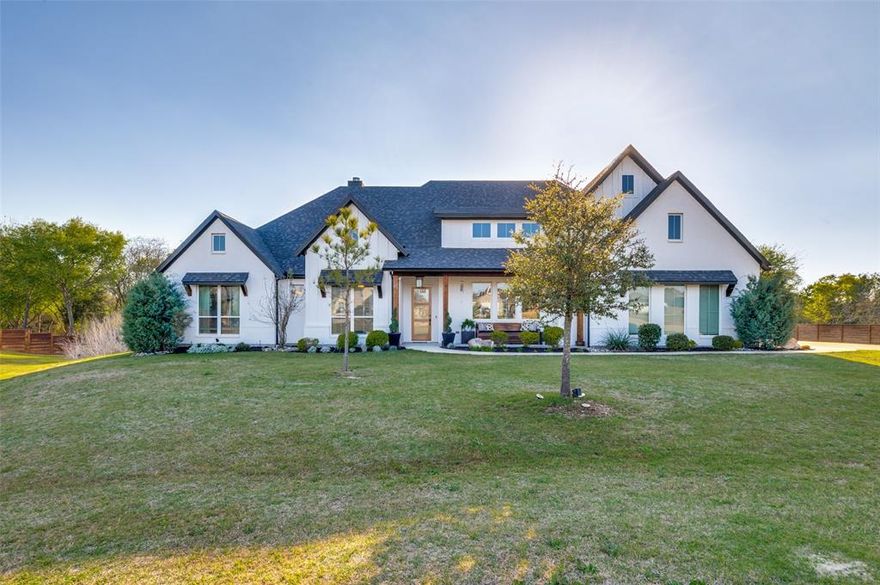 One of a kind serene country living on well over an acre in the beautiful Cross Fence neighborhood. Tucked into a cul-de-sac, this home features 5 bedrooms, 3 bathrooms, stunning polished concrete floors, custom light up cabinetry in the living room, and so much more! Enjoy get togethers with family and friends in the spacious and private back yard featuring panoramic wooded views. Plenty of room for a shop and a pool. The possibilities are endless! The gourmet kitchen is a chefs dream with gas cooktop, huge walk-in pantry, and expansive island. There is a custom study or office space with pocket doors, it can be used as a flex space. The laundry room has plenty of custom storage and counter space for all of your laundry needs. This home is primed and ready for its new owner to enjoy! Elmwood AVERY plan