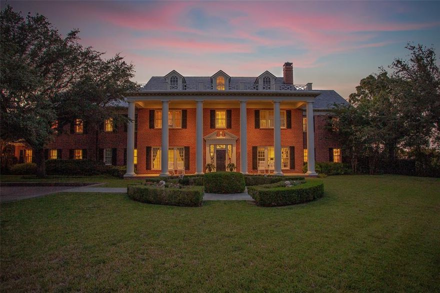 Steps away from River Crest Country Club, 1120 Pebble Creek sits on a lush two-acre hilltop, offering breathtaking views and unparalleled luxury living. With 9,181 sq ft of living space, this grand estate boasts 5 bedrooms and 6.1 bathrooms, providing ample room. As you reach the property via private road, you'll be greeted by the grandeur of this exquisite home. Elegant details abound, including impressive crown dentil moldings, high ceilings, and arched doorways. The long covered porch invites you to enjoy the tranquil surroundings, while the large outdoor living space and pool offer the ideal place to host gatherings. An elevator services all three floors, making it easily accessible for all. The second floor features a luxurious primary suite with his and her baths. Additionally, there are three other bedrooms, two with balconies and private baths. The third floor is a flexible space, with ample space throughout the home. Enjoy the backyard and pool with amazing views of Fort Worth