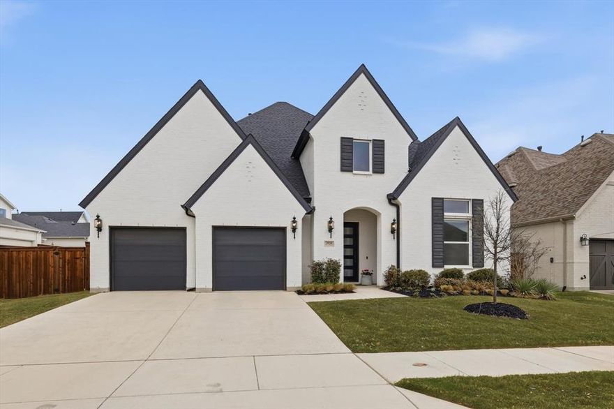 All brick home built by Toll Brothers with many builder upgrades, this impeccably maintained 4 bedroom, 4.5 bath home offers the perfect blend of thoughtful design and everyday functionality. The open concept floor plan creates seamless flow for entertaining and daily living, with two spacious bedrooms conveniently located on the main level. Each bedroom features its own private ensuite bath, offering comfort and privacy for family and guests alike. The heart of the home is the beautifully appointed eat in kitchen with quartz countertops, complete with rich wood stained cabinetry and generous workspace, opening effortlessly to the living and dining areas. Electric blinds in great room and kitchen. A dedicated office provides quiet space for working from home, while the upstairs media playroom offers the perfect retreat for movie nights. Step outside to the covered back porch, already equipped with a gas line. The two car garage includes deep TANDEM space, perfect for additional storage, a workshop, or recreational equipment. Located near the elementary school, parks, pools, and all the exceptional amenities Walsh has to offer, this home delivers not just beautiful living space but a vibrant, connected lifestyle. EV charger in garage. Buyer and Buyer's agent to verify all room measurements and schools.