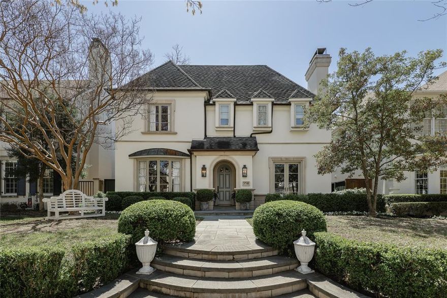 Magazine worthy home in University Park offers curb appeal, character and a thoughtful floor plan for family living. As you enter the home, the entry is flanked with the formal living and dining rooms on either side providing tall ceilings, and large windows allowing for incredible natural light. The dining room features high-end updates including grasscloth and custom lattice wall finishes. The formal living room with built-ins, fireplace, and wet bar leads to the heart of the home. The updated kitchen opens to an inviting breakfast space and gracious family room that overlook the pool and covered patio area. Completing the downstairs is a handsome study with full bath that could also function as a bedroom. Upstairs is the remarkable primary suite with sitting area and tastefully renovated bathroom, 3 additional bedrooms with ensuite baths and a spacious game room with plenty of storage. Walking distance to UP Elementary, Curtis Park, and Snider Plaza this designer home is a must-see!