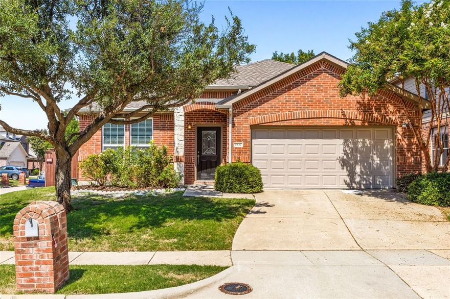 This traditional ranch gem is the perfect size with 3 bedrooms and 2 baths as well as a formal dining area and dedicated office space with French doors. This home shines with a spacious living area open to the kitchen and breakfast area. The kitchen with granite counters, gas range and stainless-steel appliances is a delight with ample counter & storage. A second living area provides space for an exercise room, game room or play room. Situated on a generous corner lot with an 8-foot privacy fence, this home is zoned to a neighborhood elementary school in the highly rated Frisco ISD and has access to a community pool, park and playground. Easy access to major highways, shopping and historic downtown McKinney. New water heater 2025, new AC 2021, updated interior paint and new frameless shower door. Refrigerator, washer and dryer are included! Minimum credit score accepted is 650. All tenants age 18 or older MUST complete an application. The Landlord Tenant Selection Criteria must be submitted with the application. The cost for the application is $50. All applicants must visit the home prior to being approved. NO smoking. NO pets.