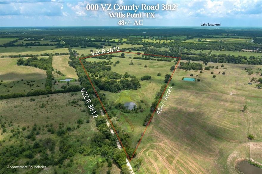 Homesteader’s Dream — 48± Acres of East Texas Serenity. Find your place in the country on this beautiful 48±-acre property surrounded by large ranches and open land, offering the perfect mix of seclusion, natural beauty, and potential. This land is ready for your custom home, barndominium, or manufactured home, and provides ample space for horses, cattle, gardening, or recreational use with no known restrictions. Conveniently located just 1.2 miles to County Road 3812 (all-weather road), then only 2.1 miles to FM 2728 (to Terrell) or 2.5 miles to FM 751, you can enjoy peaceful rural living without sacrificing accessibility. The property features two ponds, scattered mature trees, and open pastures ideal for livestock, hay production, or simply soaking in East Texas sunsets. MacBee Water serves the area, and one water meter has already been purchased and is in the process of being installed, offering a convenient start for building or developing. Whether you’re planning a private homestead, multi-generational retreat, or ranch, this land provides room to grow and the freedom to live your country dream. Located just 45 minutes from Dallas, 1 hour from Tyler, and minutes from Lake Tawakoni, you’ll have quick access to fishing, recreation, shopping, and dining while still enjoying the peace of rural life. Additional acreage available—can be purchased as part of the full 58±-acre offering or separately.