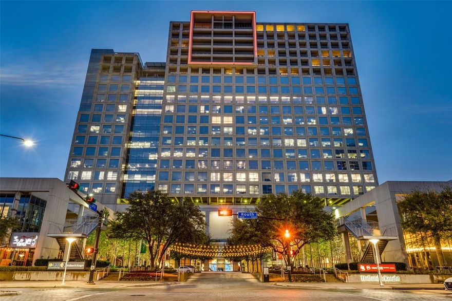 Located in the heart of the Dallas Arts District - recently named the Best Arts District in the country for the second year in a row!   This sleek, modern condo at One Arts Plaza is a masterclass in contemporary elegance, bathed in natural light and perfectly designed to highlight your fine art collections.  The kitchen features an expansive breakfast bar and seamlessly flows into the open living and dining areas.  Step out onto the large, covered balcony from the kitchen, living area, or primary bedroom, creating a harmonious space for both indoor and outdoor entertaining.  The primary suite is true retreat boasting a spacious bathroom and a generous walk-in closet.  The versatile second bedroom, ideal for both work and rest, includes a thoughtfully integrated workspace and a convenient Murphy bed.  Located in the vibrant Arts District, you'll be just moments away from The Winspear Opera House, Meyerson Symphony Center, Moody Performance Hall, the Dallas Black Dance Theatre, and Booker T. Washington High School for the Performing and Visual Arts.