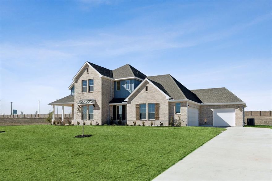 Move-in ready, brand-new two-story home on a 1.2-acre lot with no rear neighbors in Lakeway Estates near Lake Waxahachie. Enjoy privacy and space in a quiet, one-acre-plus community.
This home offers 4 bedrooms, 3.5 baths, plus a flex room, with an open layout, high ceilings, and large windows. The kitchen features a large island, generous counter space, and stainless steel energy-efficient appliances.
The primary bedroom includes a walk-in closet and master bath with dual vanities, soaking tub, and walk-in shower. A secondary en-suite bedroom adds flexibility for guests or multigenerational living.

Additional features include a 3-car garage, wide driveway, covered front and back porches, extended sod, and sprinkler system. Convenient to trails, parks, a fish-stocked lake, pools, top-rated schools, and historic downtown Waxahachie.

BONUS: No rear neighbors, NO MUD or PID