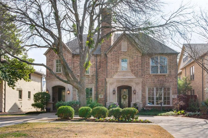 Timeless, stunning, luxury single family attached home in the heart of University Park. Located blocks from parks, fine dining, shopping, and easy access to the tollway. Owner created a beautiful lifestyle with interior and exterior curated spaces. First level has a handsome library with French doors, paneling, and plenty of built-ins for books and treasures. The large dining area is conveniently situated before entering the open kitchen with island and breakfast space overlooking the lushly landscaped yard. Living area has cast stone gas log fireplace and is roomy for spacious seating. Second floor includes two primary suites with elevator access which is a unique find. Additional guest suite is on third floor and is a multi-purpose space with living, sleeping, closet, and full bath. Garage is rear entry and there is also a circular drive in front providing plenty of parking. Buyer to purchase survey. Don’t miss this unique opportunity in HPISD!