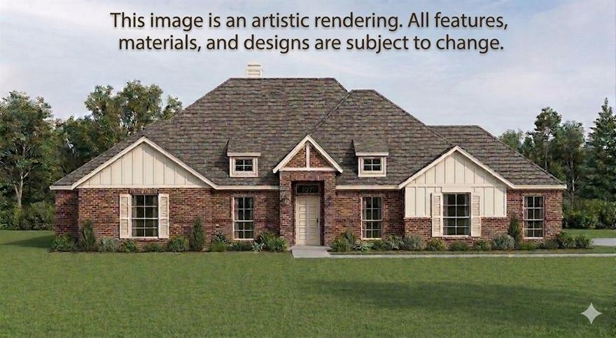 UNDER CONSTRUCTION! Welcome to your modern retreat in the highly desirable Stonehenge II community of Sanger ISD! This stunning 4-bed, 2-bath home boasts approximately 2,087sq ft of thoughtfully designed living space on a sprawling 1.01-acre lot.

Step inside to an open floor plan that seamlessly connects living, dining, and kitchen areas, ideal for everyday living and entertaining. The gourmet kitchen features an oversized island, granite counters, a walk-in pantry, and abundant cabinetry. The spacious primary suite offers dual sinks and a walk-in closet, while additional bedrooms provide comfort and versatility.

Additional interior highlights include vaulted ceilings, walk-in closets, a cozy fireplace, and quality finishes throughout. With a 2-car attached garage, large backyard, and serene acreage setting, this home perfectly balances privacy with accessibility to Denton and I-35E corridor.