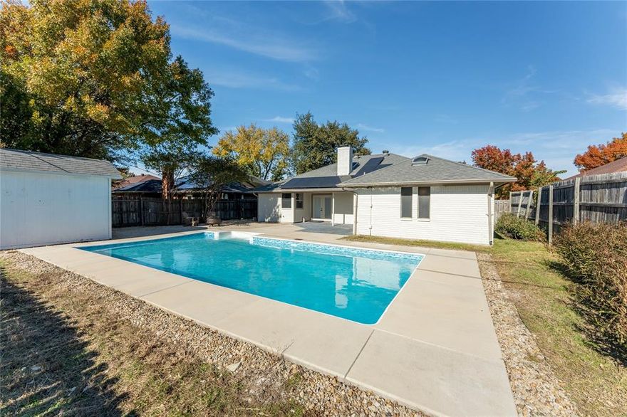 This beautifully remodeled single-family residence is the epitome of modern living, tailored for first-time buyers and growing families seeking both comfort and convenience.

Boasting 4 generous bedrooms and 2 bathrooms, this home presents a perfect blend of space and functionality. The interior welcomes you with vaulted ceilings in the spacious living room, complemented by a charming wood-burning fireplace. It’s an ideal setting for family gatherings or a quiet evening at home. Step through to the back patio and indulge in the private oasis featuring a stunning pool—perfect for Texas summers.

The heart of this home is the kitchen, updated to impress with a built-in China hutch, sleek granite countertops, and a chic stone backsplash. It's not just about style; it's about making life easier with a thoughtful layout that flows into the dining area, encouraging family interaction.

Energy efficiency is at the forefront with fully paid-off solar panels significantly reducing utility costs. Each bedroom is a retreat with ample storage in oversized closets, while ceiling fans ensure a comfortable environment year-round. Need a home office? The flexible floor plan allows for a seamless conversion.