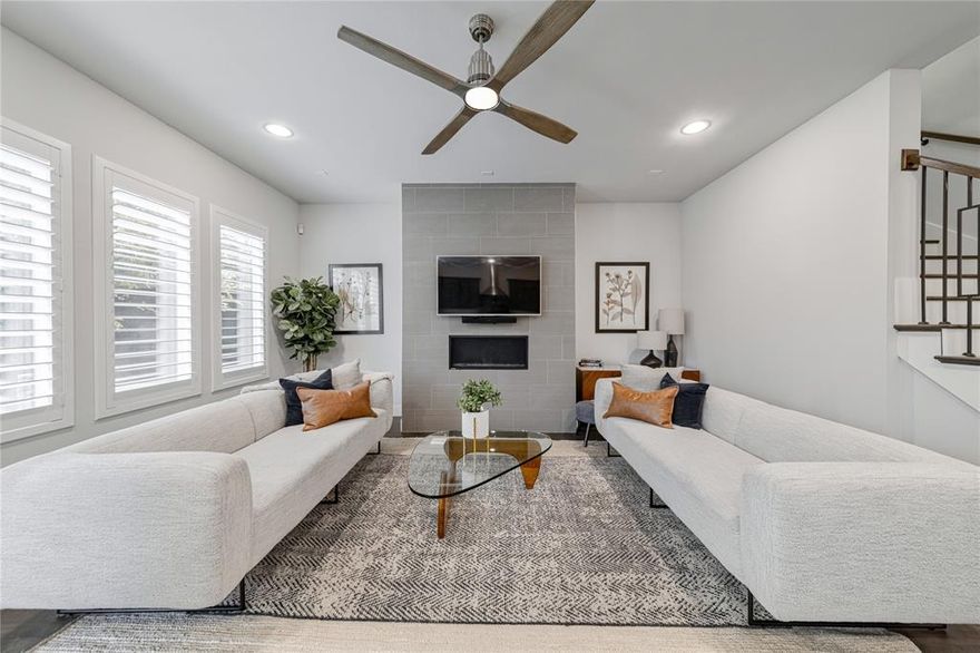 Beautifully designed three-level home with some of the best downtown views you’ll find—especially from the third-floor patio, complete with a built-in grill and plenty of space to relax or entertain.
The layout is both functional and comfortable, with all three bedrooms tucked away on the second floor for privacy. The main living area is open and inviting, flowing easily into a spacious kitchen centered around a large quartzite island and custom paint-grade cabinetry; a great setup whether you are hosting or just enjoying a quiet night in.
On the first floor, you’ll find a dedicated office along with an enclosed private patio, offering a quiet outdoor space for relaxing or working from home.
Upstairs, the third level features a cozy media room with direct access to the outdoor patio, just perfect for unwinding or entertaining while taking in the views.
The home is fully equipped with smart features, including automated shades, an alarm system, and custom shutters throughout. It’s also pre-wired for a future elevator, offering added flexibility down the line.
Conveniently located with quick access to the Dallas North Tollway and I-35, making it easy to get anywhere in the city.
A great opportunity for low-maintenance living in a prime location with standout views.

***Furniture is available for purchase separately, making this an easy, turnkey option if desired.