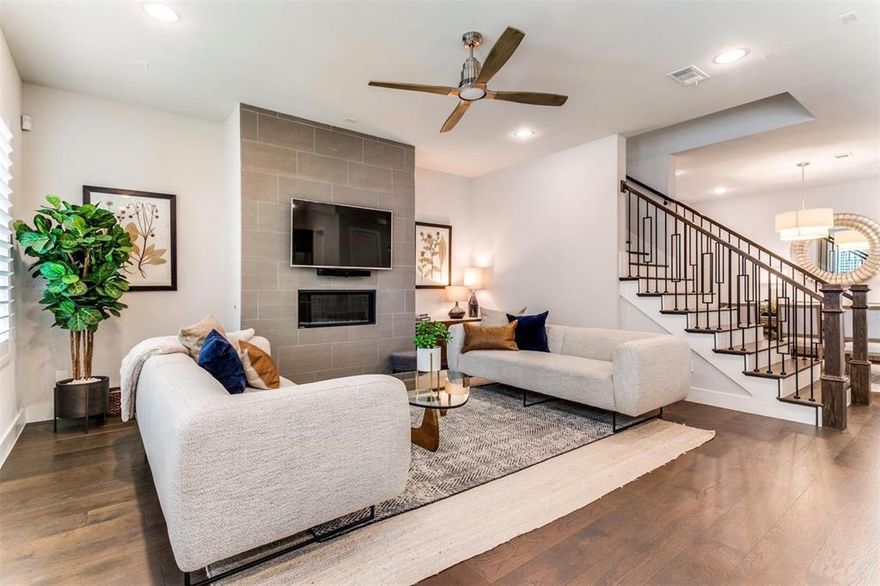 Beautifully designed three-level home with some of the best downtown views you’ll find—especially from the third-floor patio, complete with a built-in grill and plenty of space to relax or entertain.
The layout is both functional and comfortable, with all three bedrooms tucked away on the second floor for privacy. The main living area is open and inviting, flowing easily into a spacious kitchen centered around a large quartzite island and custom paint-grade cabinetry; a great setup whether you are hosting or just enjoying a quiet night in.
On the first floor, you’ll find a dedicated office along with an enclosed private patio, offering a quiet outdoor space for relaxing or working from home.
Upstairs, the third level features a cozy media room with direct access to the outdoor patio, just perfect for unwinding or entertaining while taking in the views.
The home is fully equipped with smart features, including automated shades, an alarm system, and custom shutters throughout. It’s also pre-wired for a future elevator, offering added flexibility down the line.
Conveniently located with quick access to the Dallas North Tollway and I-35, making it easy to get anywhere in the city.
A great opportunity for low-maintenance living in a prime location with standout views.

***Furniture is available for purchase separately, making this an easy, turnkey option if desired.