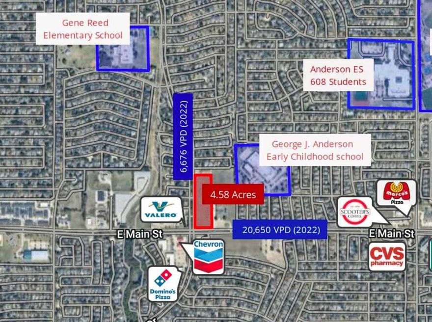 Prime hard corner Commercial land. Located at North East Corner of E Main St and Allen Heights Road, Allen TX.
It has 770’ frontage on N. Allen Heights Dr and 245’ frontage on E Main St. Zoning is Local Retail. Lots of potential for retail, strip center, drive thru coffee shop, restaurants, office, medical, ....