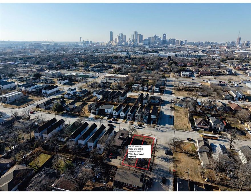 A shovel-ready infill package: 2 city lots, 2 approved permits for 2 homes. 
Includes a fully cleared lot. One new driveway and water meter already built for 2632 lot. 
Tons of new constructions on and around Pennsylvania Ave. A prime chance to step into a growing pocket of South Dallas with two adjacent homes.