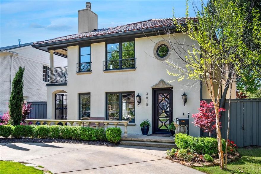 Lovely & updated 1940’s Spanish style home in the heart of University Park. Exuding charm & character, this 4 bdrm, 3.1 bth home welcomes you through its gorgeous custom iron front door into the stunning two-story entry & formal open living & dining rooms. A dramatic stone fireplace, wooden beamed ceiling, Saltillo tile floors & abundance of light provided by a wall of windows, provide the space & ambiance for gracious entertaining or everyday living. An arched doorway leads to a renovated (2024) gourmet kitchen, with quartzite countertops, ziellage backsplash, new hardware & fixtures & beautifully repainted cabinets as well as adjoining breakfast room with built-in wine fridge, bar area & the French doors to the backyard provide the perfect transition from formal to casual living. Adjacent to the breakfast area is the spectacular & expansive family room boasting antique wooden beams, a large cast stone fireplace, beautiful built-ins & a sliding glass doors opening to the backyard & providing wonderful indoor outdoor living. A back staircase provides easy access to all bedrooms on the 2nd floor.  The 1st floor is completed with an updated powder bath & renovated office with built-in cabinets, drawers, desk & carpeting. Upstairs the lovely primary suite has a gas fireplace, Juliette balcony and recently renovated bathroom with two separate vanities, free-standing tub, large shower & huge, custom walk-in closet. There are three other spacious bedrooms, and two bathrooms, one which has been renovated.An upstairs loft provides additional living or workspace & opens to a covered patio. Recently turfed backyard with putting green, new landscaping & lighting, fenced yard & electric gate, provide wonderful outdoor space. An oversized 2 car garage with storage complete the home. Just two blocks from Goar Park & walking distance to restaurants, shopping, elementary & middle schools, this location & home provide an exceptional lifestyle! Buyer to verify all information.