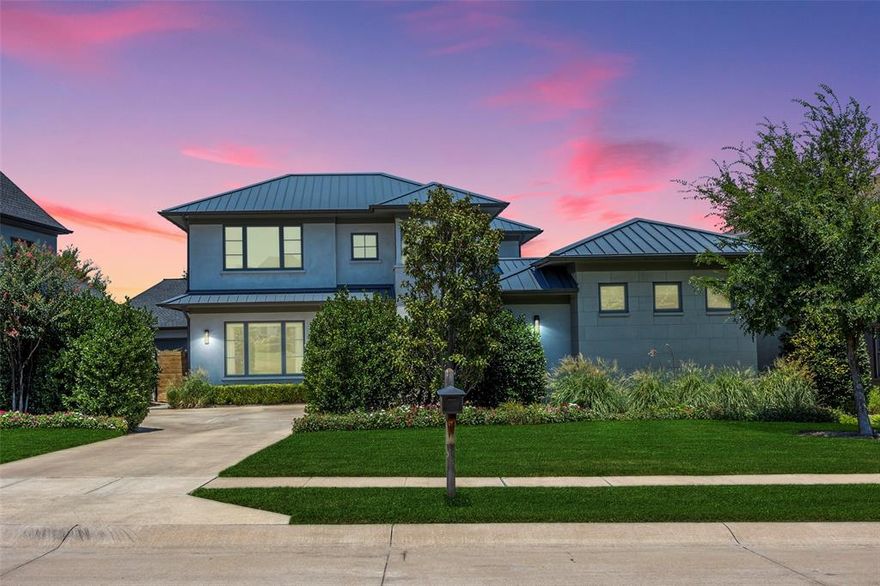 Remarkable contemporary in Edwards Ranch Riverhills features luxury with amenities at every turn. Gorgeous entryway leads to open living and kitchen area with stunning wood floors, designer light fixtures, glass doors that slide open to the covered patio. Chef's kitchen includes quartz counters, expansive island, Bertazzoni gas range, built-in refrigerator, walk-in pantry, bar with wine fridge, open shelving. Primary ensuite is grand with large windows overlooking the backyard, electric shades, spa-like bathroom, and gigantic closet that connects to a huge laundry room. Downstairs secondary bedroom, currently an office, features an ensuite bath with generous closet. Upstairs, the second living area has electric shades and a balcony with fantastic views. Secondary bedrooms upstairs are spacious with great walk-in closets. The backyard is a retreat with huge covered deck, fire pit, built-in grill, pool, spa, artificial turf. Home is equipped with Lutron lighting and ambundant storage.