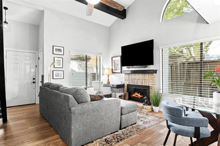 Welcome to Midway Villas, where comfort, privacy, and stylish updates come together in an unbeatable location! This beautifully upgraded 1,194 sqft condo features two spacious primary en-suite bedrooms, thoughtfully designed with one bedroom downstairs and one upstairs—perfect for roommates, guests, or flexible living arrangements.
Enjoy the convenience of a gated front courtyard with direct access to your private single-car garage, plus a designated parking space for a second vehicle.
Inside, you’ll find neutral luxury vinyl plank flooring throughout, updated decorative light fixtures, and remote-controlled ceiling fans creating a modern, move-in-ready feel. The open-concept living area is filled with natural light and anchored by a cozy wood-burning fireplace, making it an inviting space for relaxing or entertaining.
The dining room sits perfectly between the living space and kitchen, adjacent to a stylish wet bar with granite countertops and built-in cabinetry, ideal for hosting. The fully renovated kitchen boasts granite counters and backsplash, a stainless farmhouse sink, stainless steel appliances, and a dedicated laundry area with built-in shelving and full-size washer and dryer hookups.
Step outside to the private back patio, featuring a board-on-board privacy fence and plenty of space for grilling, gathering, or unwinding outdoors.
The downstairs primary suite offers a stunning renovated bathroom with dual sinks, bronzed hardware, a frameless travertine shower, and a walk-in closet. Upstairs, the second primary suite is a true retreat with an attached library, private balcony, two closets, and a beautifully updated bathroom with dual sinks, tub and shower combo, and a skylight for added natural light.
Residents enjoy access to two sparkling pools and a relaxing hot tub, completing the resort-style living experience.
Don’t miss this rare opportunity for an updated, private, and perfectly located condo in Midway Villas! CONDOS ARE NOT FHA APPROVED.