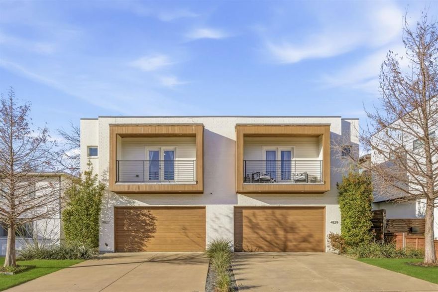 Steps from the best tables in Dallas — José, Shinsei, Lovers Seafood & Inwood Tavern — this stunning Olerio-built home in coveted Lovers Lane Heights delivers the in-town lifestyle you've been waiting for. Sophisticated, move-in ready & rare in its scale for the neighborhood, 4827 Newmore Ave is the kind of property that doesn't come along twice. The generous open floor plan on the main level flows effortlessly from living to dining to a chef's kitchen anchored by a large island with quartz countertops, a walk-in pantry & full KitchenAid appliance suite including a gas range & tankless water heater. Rich white oak hardwoods run throughout, a gas fireplace with sealed combustion anchors the living room, and walls of Marvin Integrity windows flood every corner with natural light. Oversized sliding doors open directly onto an oversized covered patio & low-maintenance turfed backyard — a seamless outdoor entertaining extension of the home that requires virtually no upkeep. Upstairs, the primary suite is a genuine retreat: a spacious 16x18 room with a private walk-out balcony, custom walk-in closet with built-in cabinetry & a spa-inspired en-suite featuring a freestanding soaking tub, separate shower & dual vanities with Kohler fixtures. Two well-proportioned guest bedrooms (each 12x17), a full bath & a dedicated flex suite — ideal for a home office, gym or lounge — round out the upper level, along with a large laundry room with ample built-in storage. Additional highlights: pre-wired sound system, owned security system with gate & extra-deep 2-car garage plus 2 additional driveway spots — exceptional parking for in-town Dallas. No HOA. Walk Score 80. Move-in ready. Don't miss this one.