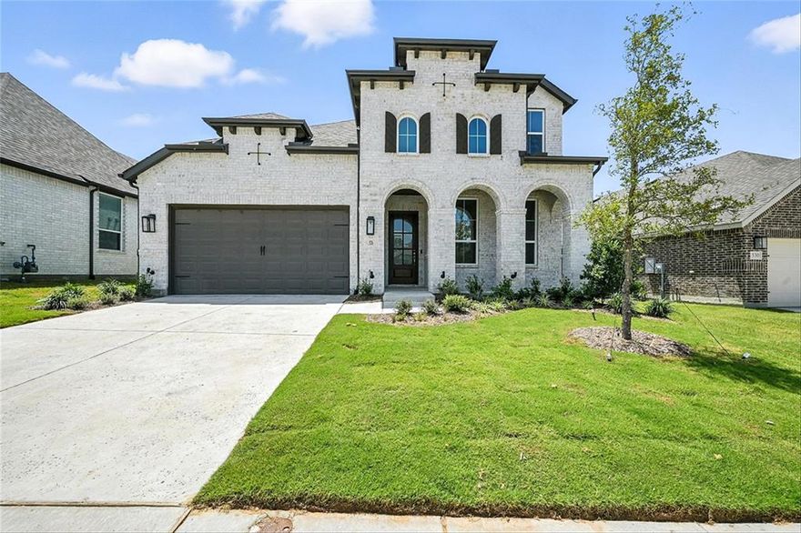 MLS# 20852152 - Built by Highland Homes - Ready Now! ~ Amazing Middleton plan offering 4 bedrooms, 4.5 baths, study in front of home, media room upstairs, open wrought iron railing throughout.  Extended outdoor living, bay window in primary bedroom, freestanding tub, separate shower.  Built in oven and microwave in kitchen, 5 burner gas cooktop, pot and pan drawers, 10ft. tile fireplace in family room!!