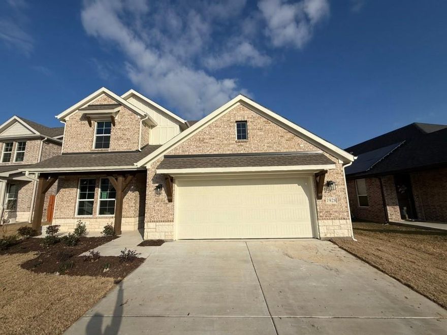 Estimated February 2026 completion! Ask us about our trade in, trade up program. We can buy your home! The four-bedroom Nueces floor plan is 2,858 square feet of functional living space. This two-story home was designed with every kind of homeowner in mind—it exemplifies the importance of togetherness by offering spaces for families to gather, as well as spacious bedrooms so every person has an area to call their own. Upon entering the home from the two-car garage, you’ll walk through the mudroom with a built-in storage bench and pass the walk-in pantry and separate laundry room. The gourmet kitchen includes an island with overhang for seating, extravagant storage options and lots of counter space. Past the kitchen is the open-concept dining and family room that can be laid out to meet the needs and style preferences of your family. Through a short hallway you’ll find the oversized owner suite with a double-sink bathroom, soaking tub, separate shower and walk-in closet. Finishing off the main floor is a powder room and a flex room toward the front of the house that can be used as a home office, virtual learning space or playroom. The second floor opens up to a multi-purpose loft that would make a perfect second family room. It also includes three bedrooms, each with their own walk-in closets, two full bathrooms and an additional storage closet. Outside spaces include a welcoming front porch and large covered patio adjoining the back of the house. Stunning interior lot located minutes away from play park, amenity center and on site elementary school. close to mailbox, full sod and irrigation with fencing. FIREPLACE, COVERED PATIO, TANKLESS WATER HEATERS, FULL FOAM INSULATION, ENERGY STAR CERTIFIED BUILDER, OWNER FINANCING AVAILABLE.