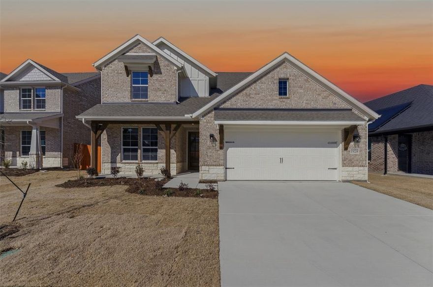 Ask us about our trade in, trade up program. We can buy your home! The four-bedroom Nueces floor plan is 2,858 square feet of functional living space. This two-story home was designed with every kind of homeowner in mind—it exemplifies the importance of togetherness by offering spaces for families to gather, as well as spacious bedrooms so every person has an area to call their own. Upon entering the home from the two-car garage, you’ll walk through the mudroom with a built-in storage bench and pass the walk-in pantry and separate laundry room. The gourmet kitchen includes an island with overhang for seating, extravagant storage options and lots of counter space. Past the kitchen is the open-concept dining and family room that can be laid out to meet the needs and style preferences of your family. Through a short hallway you’ll find the oversized owner suite with a double-sink bathroom, soaking tub, separate shower and walk-in closet. Finishing off the main floor is a powder room and a flex room toward the front of the house that can be used as a home office, virtual learning space or playroom. The second floor opens up to a multi-purpose loft that would make a perfect second family room. It also includes three bedrooms, each with their own walk-in closets, two full bathrooms and an additional storage closet. Outside spaces include a welcoming front porch and large covered patio adjoining the back of the house. Stunning interior lot located minutes away from play park, amenity center and on site elementary school. close to mailbox, full sod and irrigation with fencing. FIREPLACE, COVERED PATIO, TANKLESS WATER HEATERS, FULL FOAM INSULATION, ENERGY STAR CERTIFIED BUILDER, OWNER FINANCING AVAILABLE.