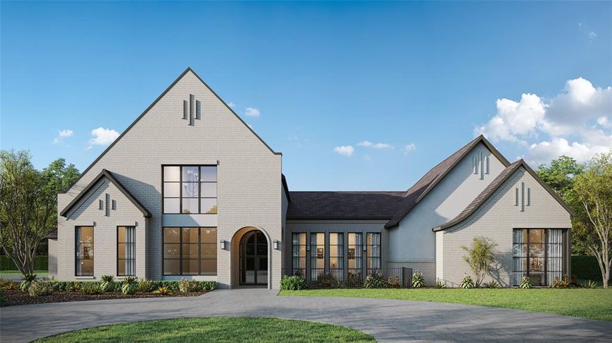 Set on more than an acre, this custom Haynes Homes estate spans 5,600 square feet and welcomes you with a grand front courtyard and an open foyer filled with soft natural light from the floor to ceiling steel windows. The first floor offers impressive living spaces, including a great room with tall windows, a kitchen that opens to the outdoor living area through a large metal sliding door, a warm hearth room with a fireplace, two private studies, a media room, and a large walk-in pantry with a butler’s pantry. The primary suite feels like a private retreat with a spacious bedroom, a spa bath, and a walk-in closet that connects directly to the laundry room. Three more first-floor bedrooms each feature their own elegant private bath. The three-car garage includes a built-in safe room, and the upstairs area adds a game room, a bedroom, and a full bath for extra comfort and space. The property has no HOA and no city taxes, offering more freedom and lower carrying costs.