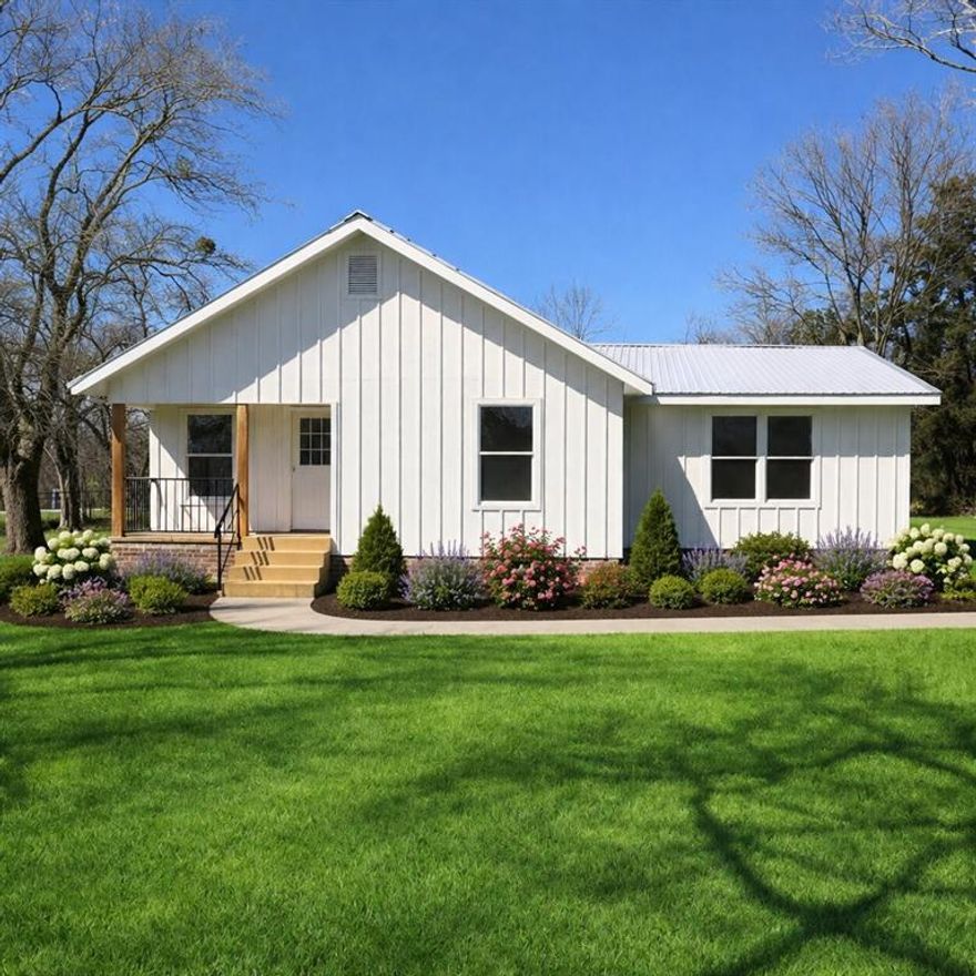 Charming country living awaits in this beautifully updated farmhouse, set on 2.775 peaceful acres. With its clean board-and-batten exterior, metal roof, and inviting covered front and back porches, this home offers timeless appeal and modern durability. A welcoming entry leads into a bright, comfortable interior designed for easy living. Plenty of windows bring in abundant natural light and showcase views of the surrounding property. The home’s thoughtful updates blend style and function, creating a move-in-ready space perfect for relaxing or entertaining. The expansive 2.775 acre lot provides endless possibilities—room for future development, gardening, outdoor recreation, animals, or simply enjoying the open green space under the east Texas country skies. There is a second water supply available at the county road for future expansion. Meter is all that is needed. Mature trees offer shade and privacy, while the spacious yard is ideal for gatherings, play, or peaceful evenings on the porch. If you’ve been dreaming of a quiet country retreat with modern charm and room to roam, this inviting country property is ready to welcome you home. All major systems were updated or replaced including HVAC, Plumbing, Aerobic Septic, underground electric service, the foundation was raised and leveled, and additional insulation added.