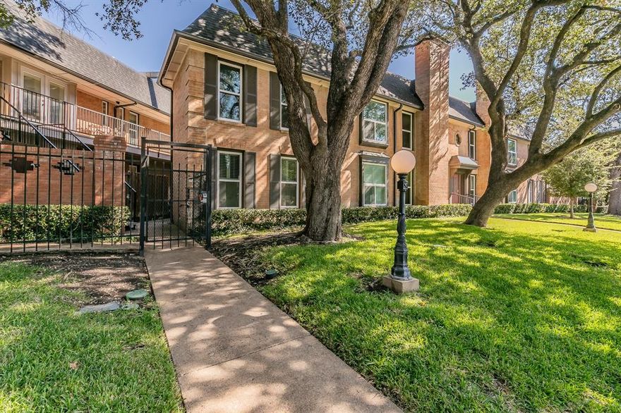 Calling investors!! Tenant occupied until Feb 2027. Fully updated condo, with pristine gardens & courtyard in a gated community. It has an open floor plan with a bright kitchen that includes new SS appliances, quartz counters, cabinets, backsplash, sink & more.  Gray Luxury Vinyl Plank floors in living room, kitchen & bedroom with double doors to the balcony. The bedroom has a large walk-in closet & an extra closet for more storage. Enjoy your gas fireplace for relaxing evenings & look out the double windows for an amazing scenic view of the courtyard and gardens. The HOA fee covers all utilities. Location is prime with access to Northpark, Park Cities, SMU, Trader Joe's, Presby, SMU, Hwy75, Royal Oaks Country Club & downtown Dallas.