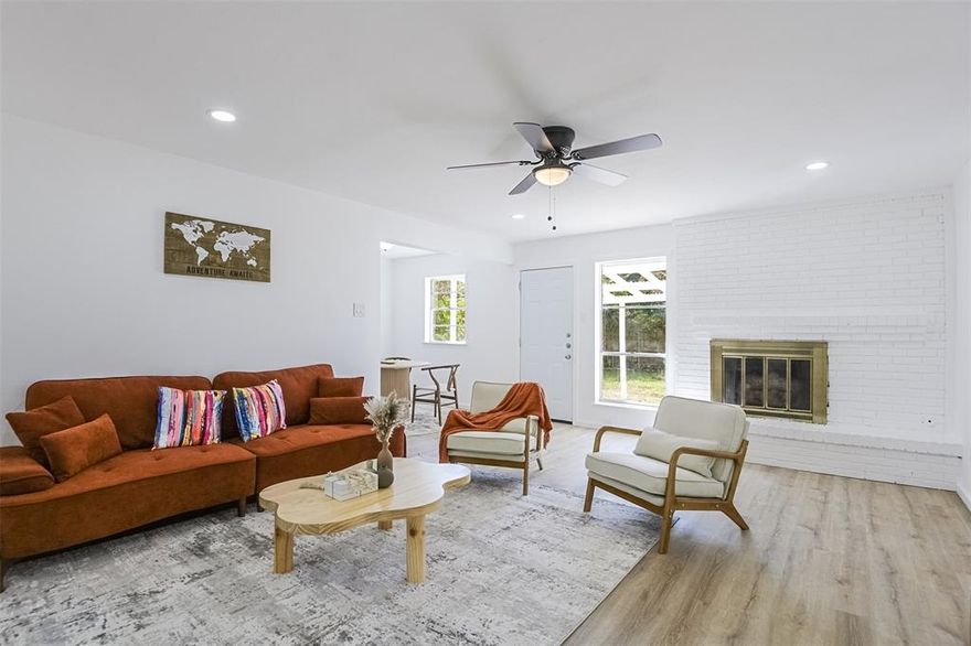 HOME QUALIFIES FOR SPECIAL FINANCING – CALL TO INQUIRE!!  Discover this beautifully renovated, permitted home at 13050 Glenside Drive, nestled in the desirable Green Meadow Estates of Farmers Branch, TX. This inviting two-story brick residence boasts 3 spacious bedrooms and 2.5 stylish bathrooms, perfect for comfortable family living. Recent upgrades include a brand-new roof and energy-efficient windows, offering peace of mind and enhanced utility efficiency. Step inside to a bright, modern interior featuring neutral-toned updates, luxurious vinyl plank flooring throughout, and tasteful LED lighting that creates a welcoming ambiance. The thoughtfully updated kitchen shines with modern cabinetry, stunning countertops, and a Texas-sized pantry—ideal for culinary enthusiasts. The bathrooms have been artistically decorated, including a luxurious spa shower with custom glass, elevating everyday routines to spa-like indulgence. The cozy fireplace adds warmth and charm to the living space, perfect for relaxing or entertaining guests. A versatile downstairs bonus room provides an ideal media, game, or optional fourth bedroom, offering flexibility for your lifestyle needs. Outside, enjoy the detached rear entry garage for convenience and additional storage. Plumbing has been fully updated for reliability. Every detail in this beautifully staged home reflects modern elegance and comfort—bright, clean, and meticulously maintained. Ceiling fans enhance air circulation, and the upgraded fixtures ensure a seamless blend of style and functionality. Whether you’re entertaining friends or enjoying quiet family evenings, this home offers a perfect harmony of classic charm and contemporary upgrades. Don’t miss this incredible opportunity to own a stunning, move-in-ready property in a charming neighborhood known for its friendly community and excellent location. Schedule your viewing today and experience all this exceptional home has to offer!