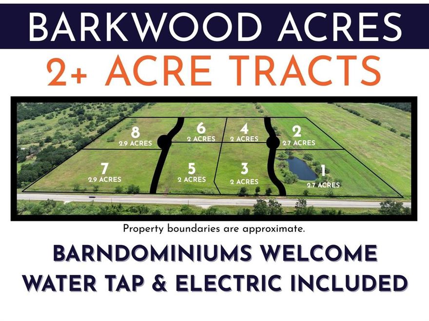Welcome to Barkwood Acres, Palo Pinto County’s newest rural community, offering the perfect setting to build your dream home. This 2.7-acre lot features wide-open views, stunning Texas sunsets, and abundant wildlife, creating a peaceful escape just minutes outside of town.

Bring your builder and design the home that fits your vision—barndominiums are welcome. The property offers flexibility for livestock and other rural activities, while remaining lightly deed-restricted to protect your investment. Enjoy the convenience of easy access to US Highway 281 and Highway 180, providing a quick 25-minute drive to Weatherford and less than an hour to Fort Worth.

Experience true country living with room to roam, all while remaining close to modern conveniences. Contact the listing agent for more information.